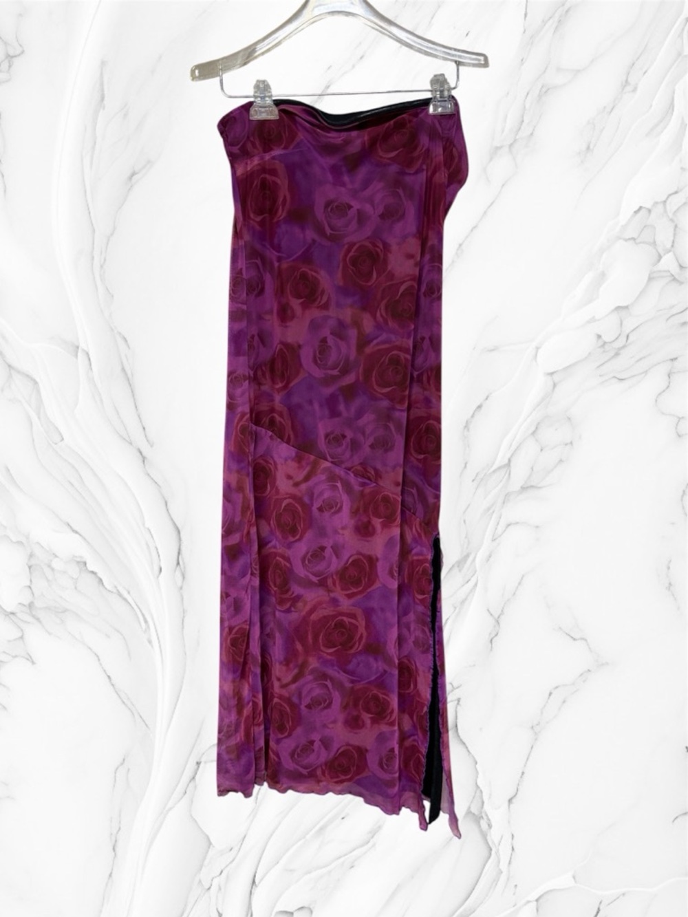 Justify Strapless Purple Rose-Print mesh overlay Slip Dress size XL